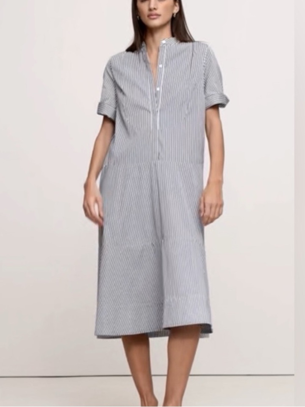Banana Republic Maya Striped Tuxedo Bib Midi Dress Cotton Poplin NWOT Sz XS